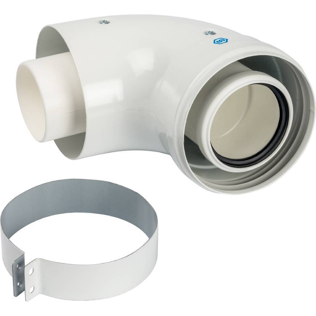 Купить SCA-8610-230090 STOUT   Элемент дымохода конденсац. адаптер 90° DN60/100 м/п PP-FE c хомутом (совместим. с Vaillant, Ariston) STOUT по лучшей цене с доставкой - интернет-магазин Прогрессивные решения