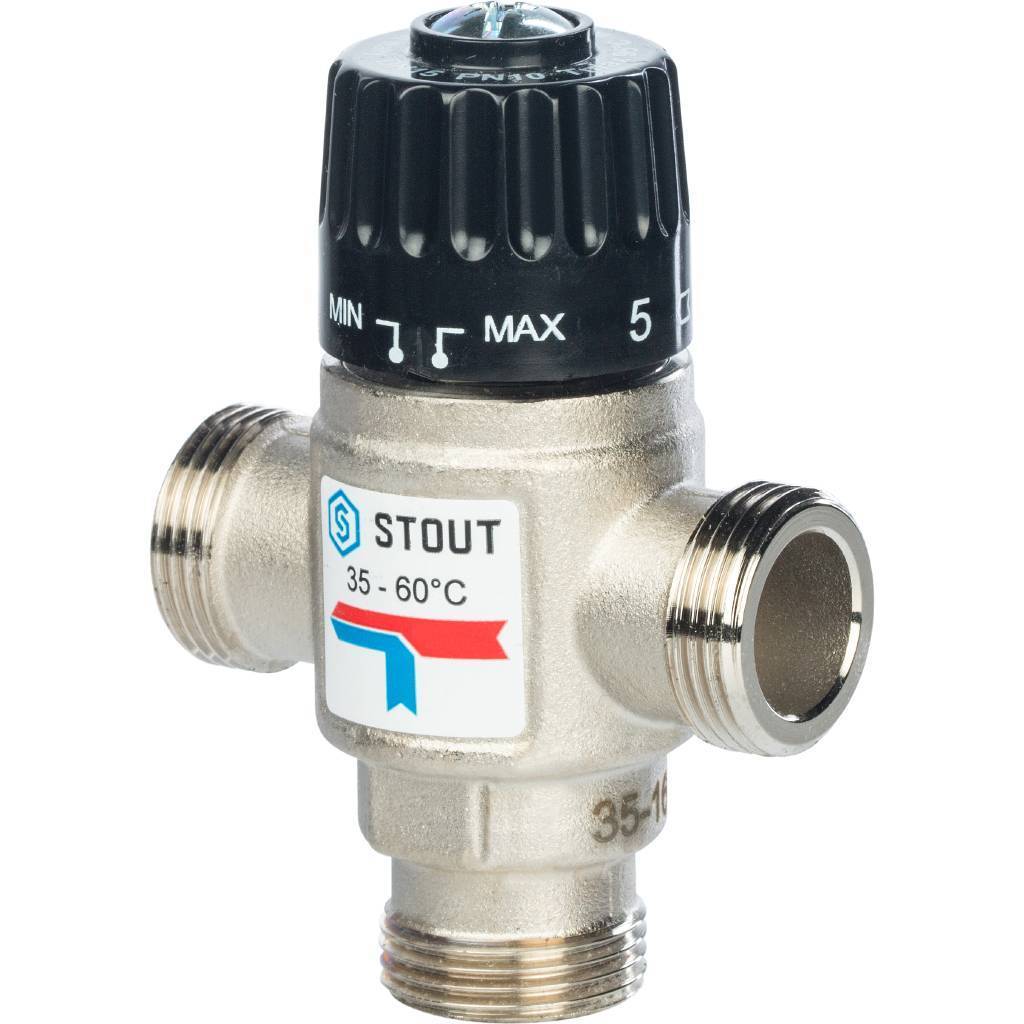 Купить SVM-0020-166020 STOUT  Термостатический смесительный клапан для систем отопления и ГВС  3/4" НР   35-60°С KV 1,6 STOUT по лучшей цене с доставкой - интернет-магазин Прогрессивные решения