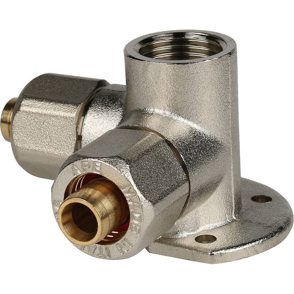 Купить SFS-0014-001216 STOUT   Тройник настенный с креплением для металлопластиковых труб винтовой STOUT по лучшей цене с доставкой - интернет-магазин Прогрессивные решения